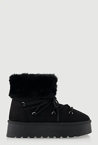 Womens Trendy Faux Suede Platform Booties with Fur Lining,