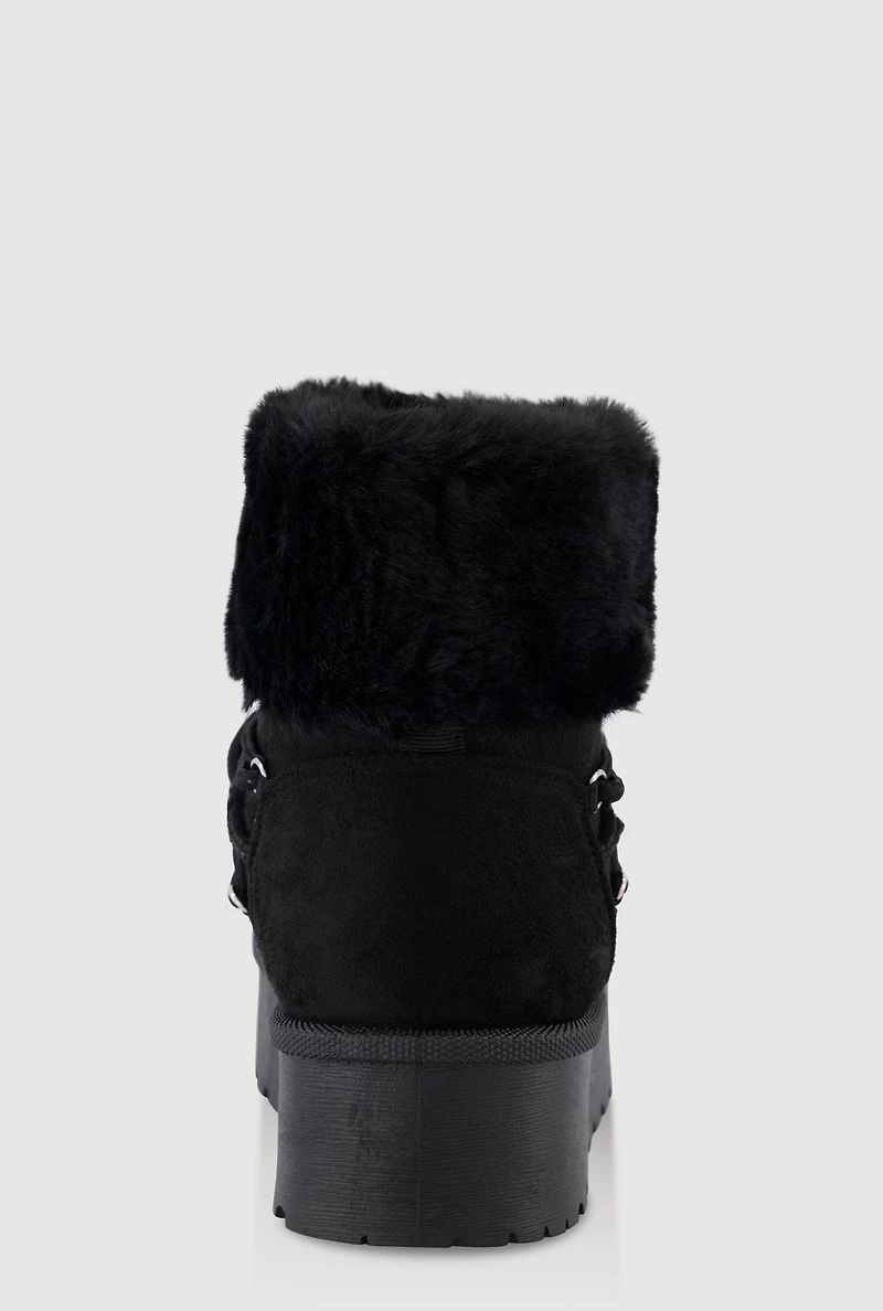 Faux Suede Lace Up Platform Booties with Fur