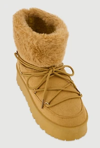 Faux Suede Lace Up Platform Booties with Fur