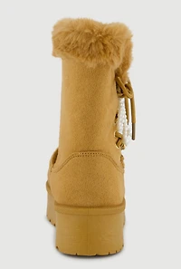 Faux Fur Lined Platform Booties with Pearl Bow
