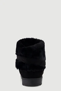Womens Faux Fur Cuff O-Ring Harness Booties, Black, Size 7.5