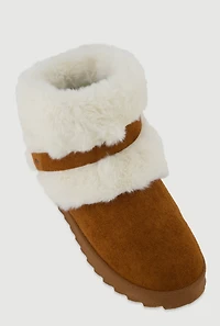 Womens Faux Fur Cuff O-Ring Harness Booties, Brown, Size 8.5