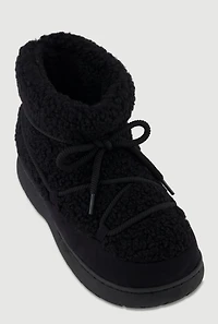 Slip On Sherpa Lace Up Flatform Booties