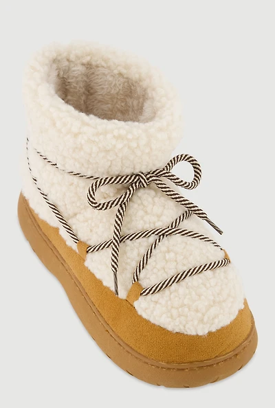 Womens Slip On Sherpa Lace Up Flatform Booties,