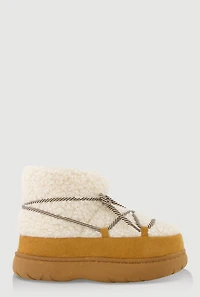 Womens Slip On Sherpa Lace Up Flatform Booties,