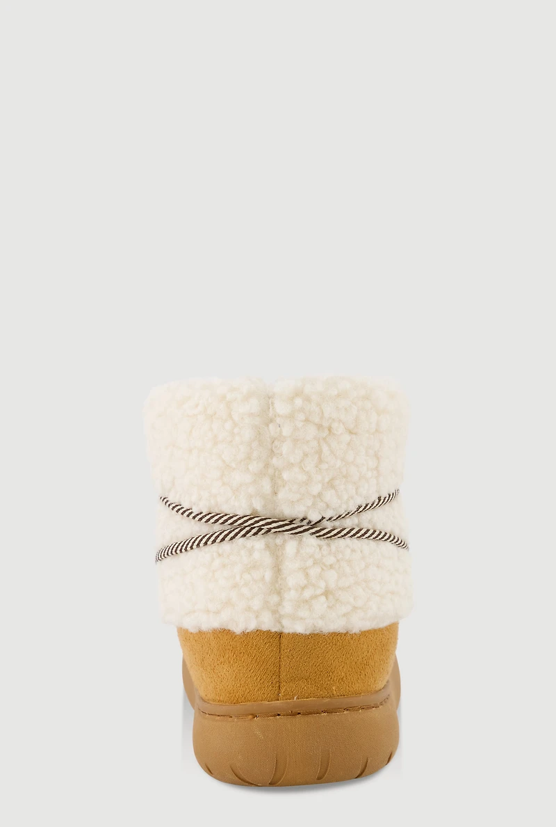 Womens Slip On Sherpa Lace Up Flatform Booties,