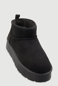 Womens Sherpa Lined Pull Tab Faux Suede Platform Ankle Boots,