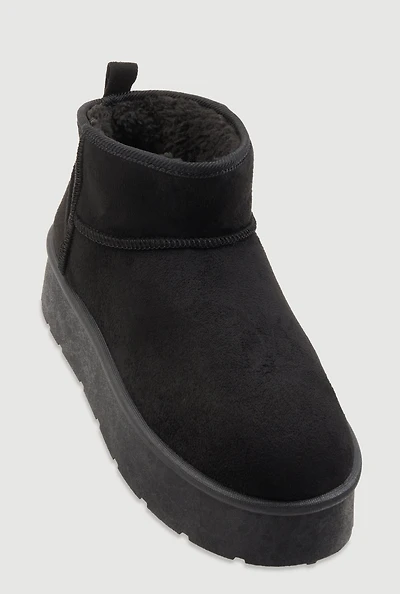 Womens Sherpa Lined Pull Tab Faux Suede Platform Ankle Boots,