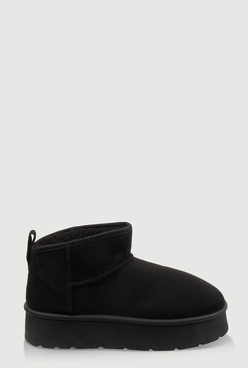 Womens Sherpa Lined Pull Tab Faux Suede Platform Ankle Boots,