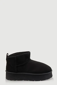 Womens Sherpa Lined Pull Tab Faux Suede Platform Ankle Boots,