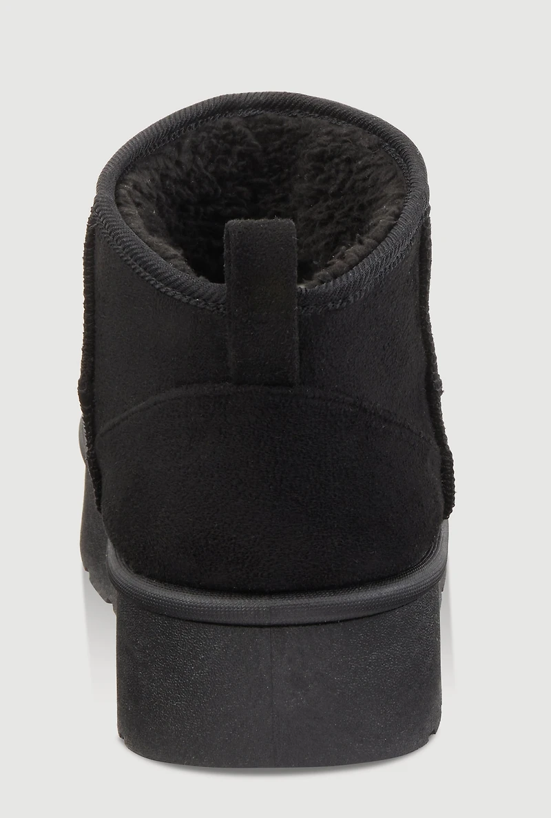 Womens Sherpa Lined Pull Tab Faux Suede Platform Ankle Boots, Black, Size 8.5