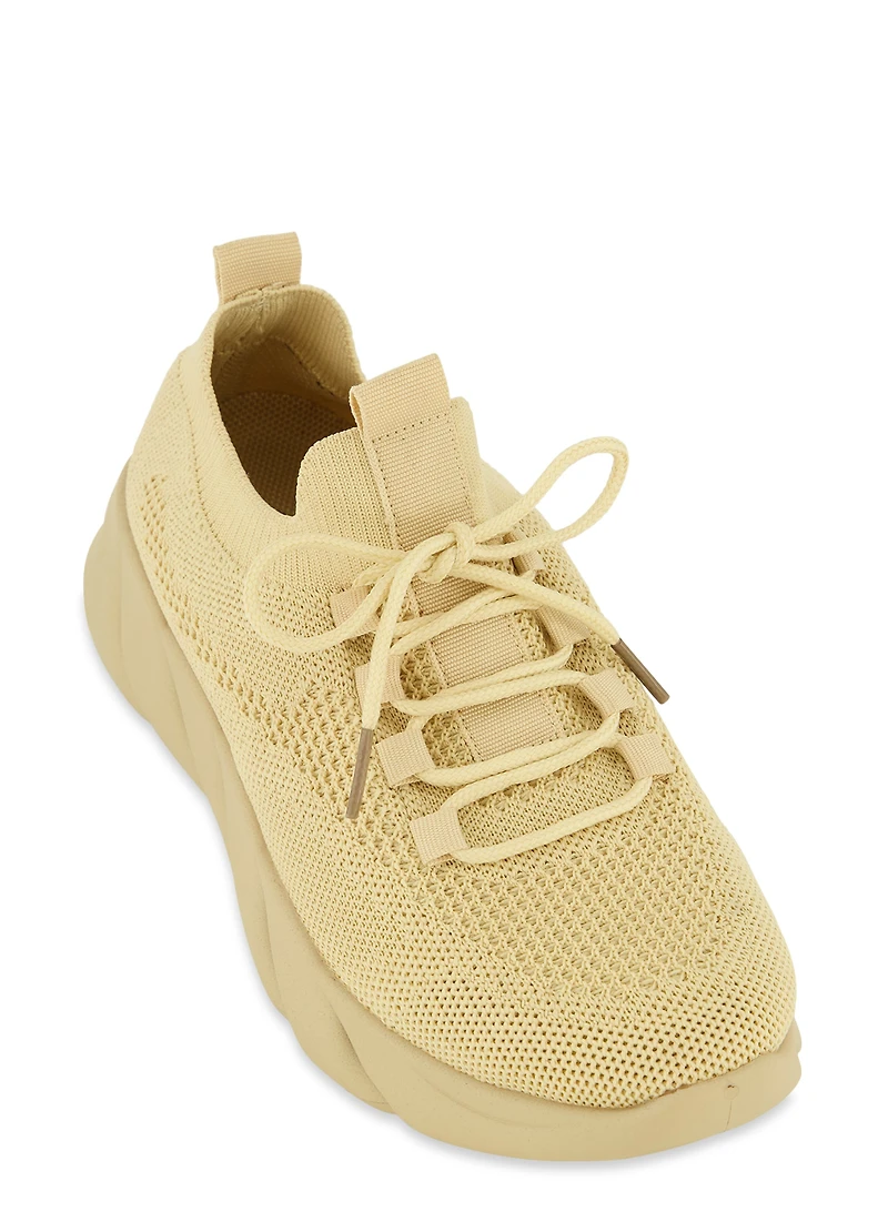 Textured Knit Slip On Platform Sneakers