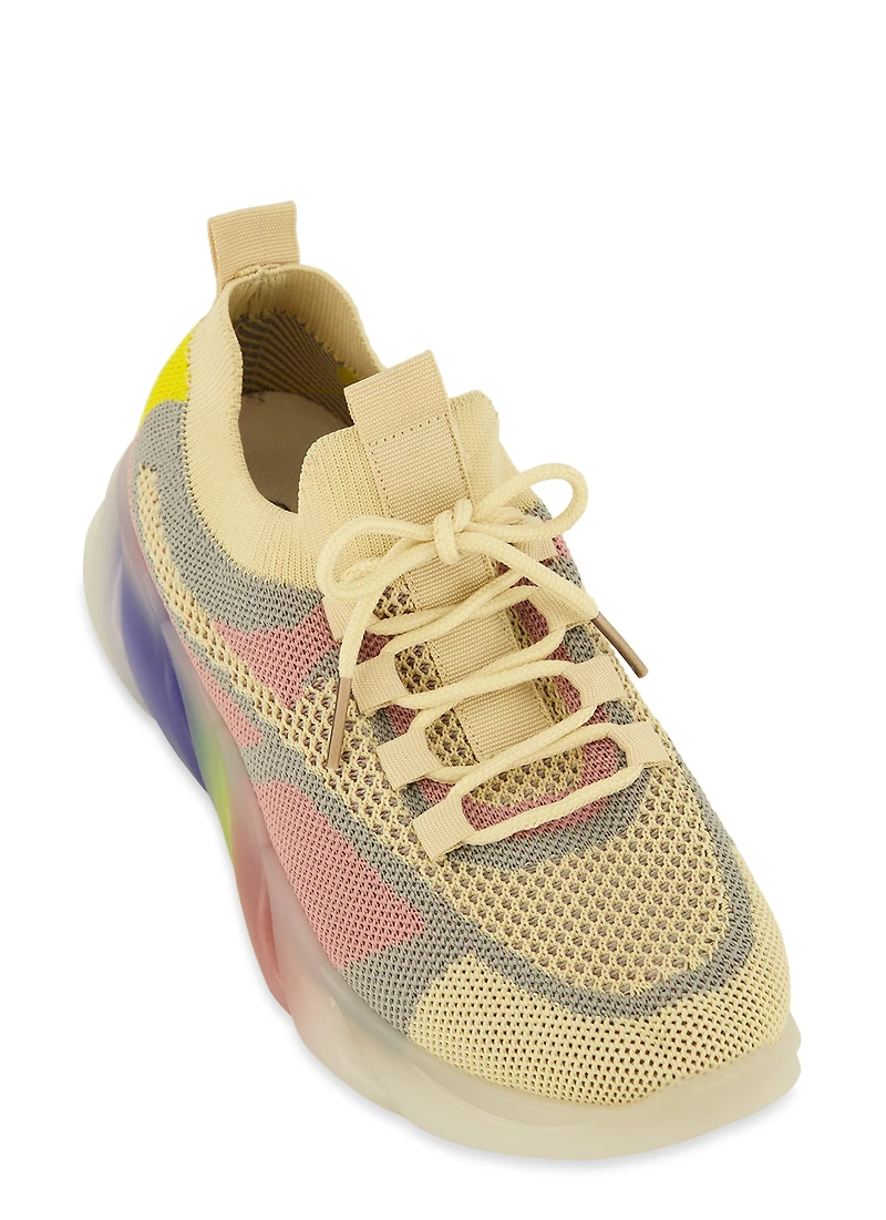 Textured Knit Slip On Platform Sneakers