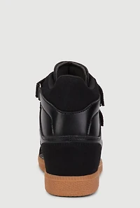 Womens Stylish Fishnet Wedge Sneakers with Velcro Straps,