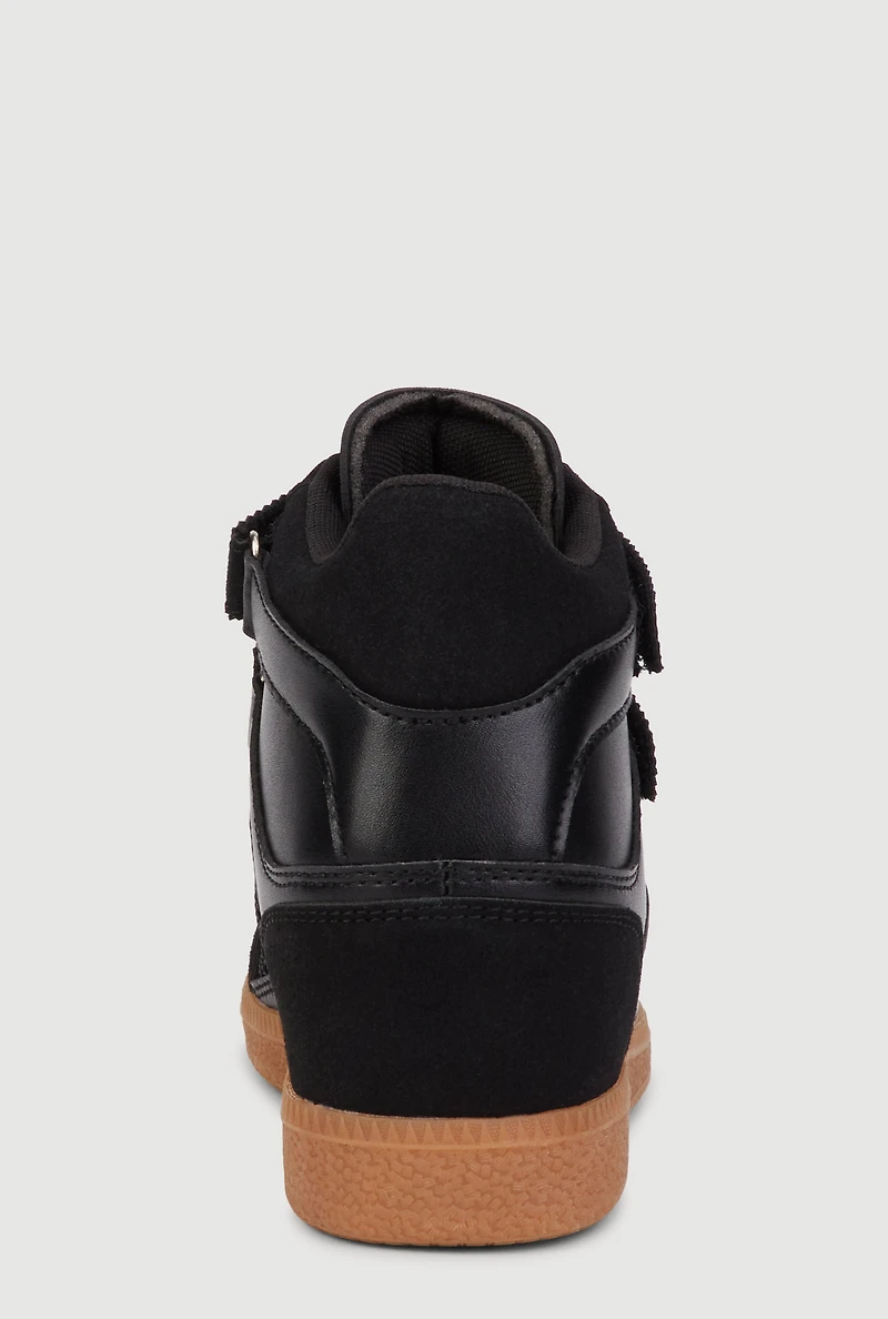 Womens Stylish Fishnet Wedge Sneakers with Velcro Straps,