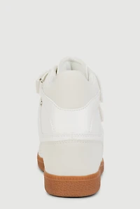 Womens Stylish Fishnet Wedge Sneakers with Velcro Straps, White, Size 11