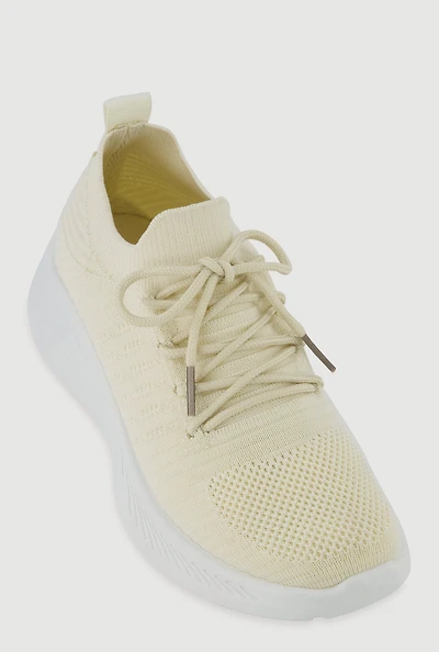 Womens Lace Up Textured Knit Sneakers,