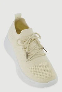 Womens Lace Up Textured Knit Sneakers,