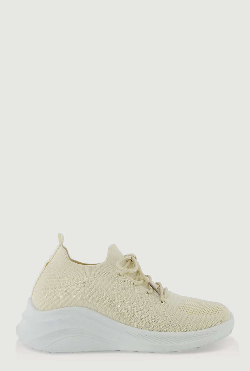 Womens Lace Up Textured Knit Sneakers,