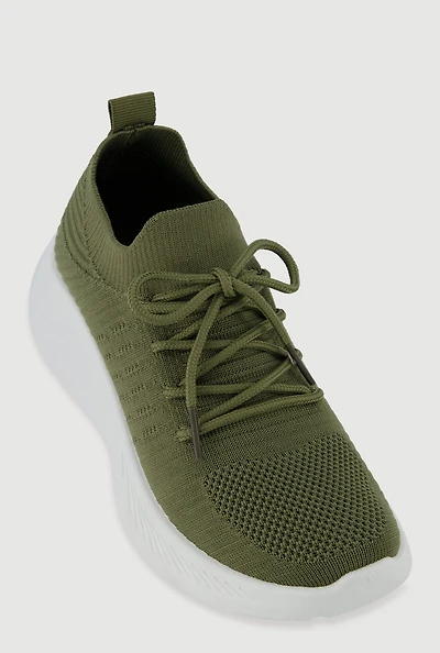 Womens Lace Up Textured Knit Sneakers,
