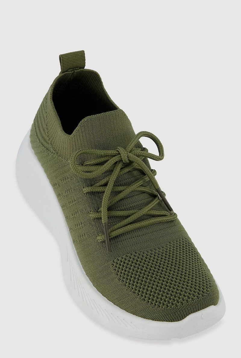 Lace Up Textured Knit Sneakers