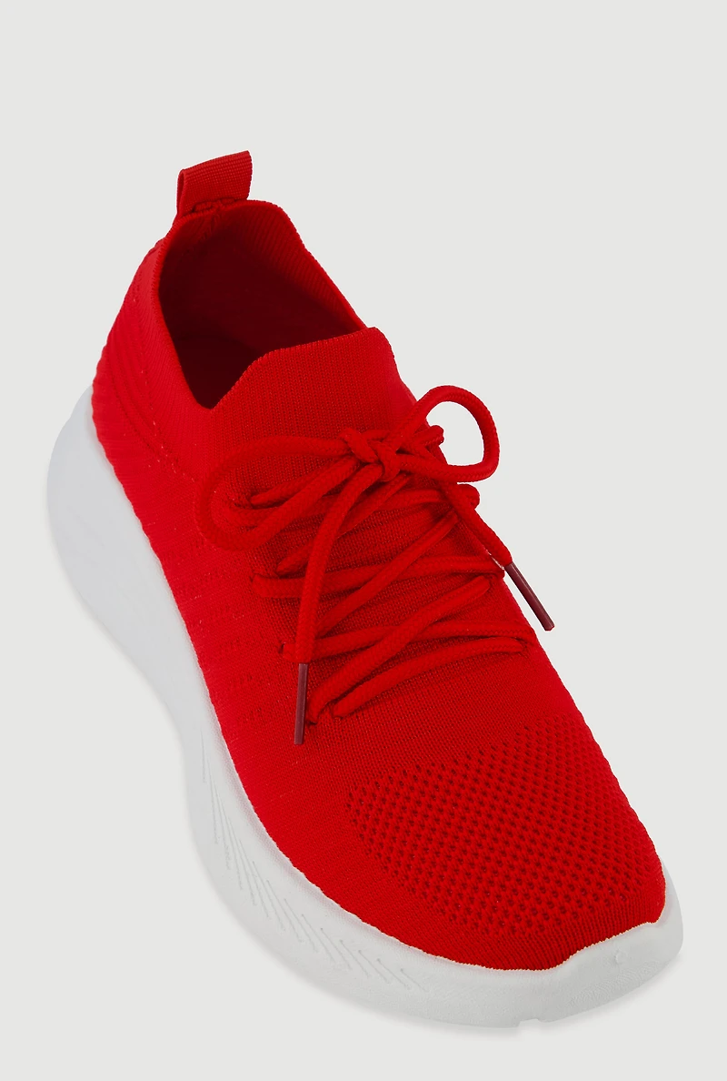 Lace Up Textured Knit Sneakers