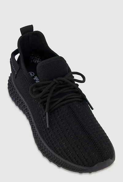 Womens Textured Knit Lace Up Slip On Round Toe Sneakers,