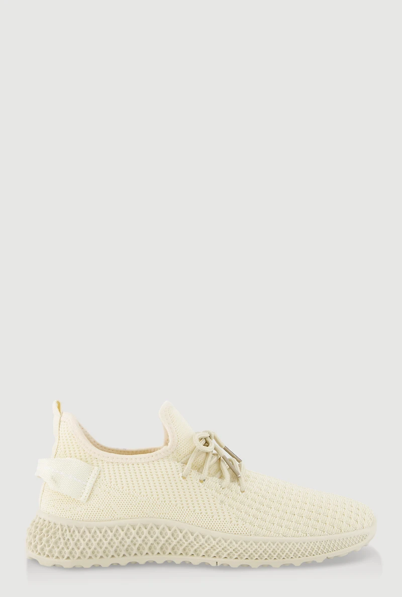 Womens Textured Knit Lace Up Slip On Round Toe Sneakers,