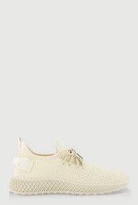 Womens Textured Knit Lace Up Slip On Round Toe Sneakers,