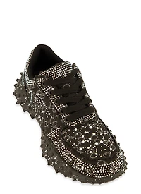 Rhinestone Color Block Low Top Lace Up Sneakers