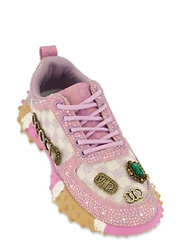 Rhinestone Color Block Low Top Lace Up Sneakers