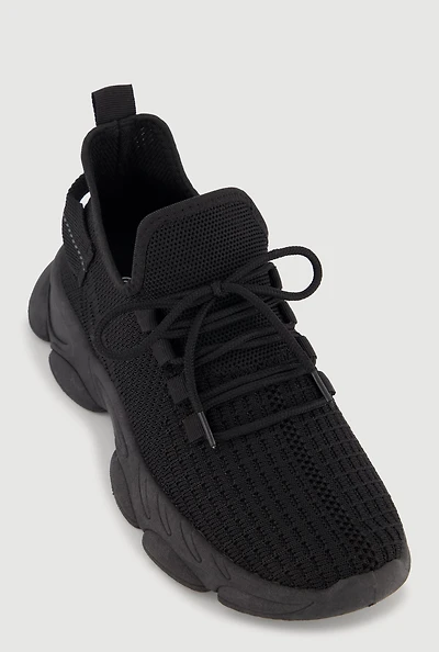 Textured Knit Low Chunky Platform Lace Up Sneakers