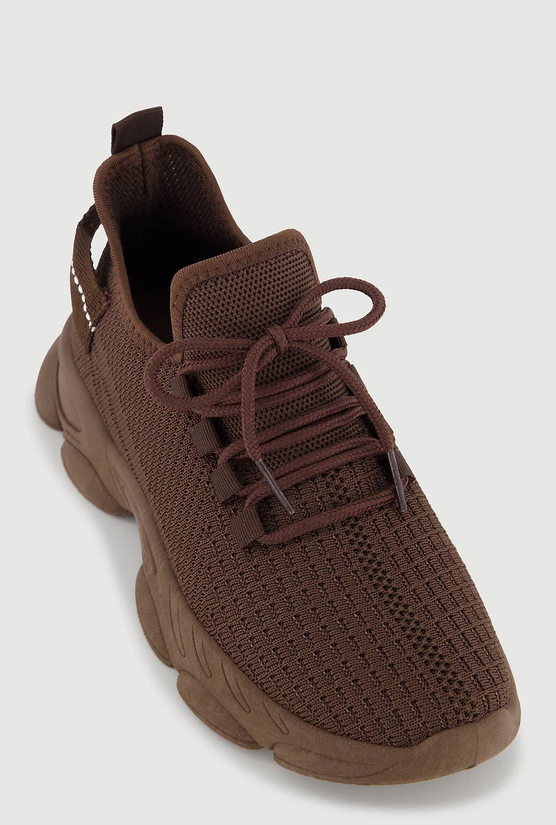 Textured Knit Low Chunky Platform Lace Up Sneakers