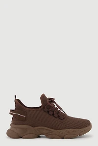 Textured Knit Low Chunky Platform Lace Up Sneakers
