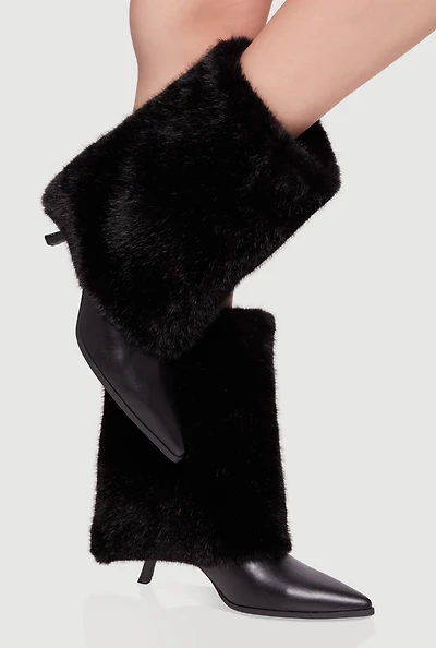 Womens Trendy Faux Fur Slanted Kitten Heel Pointed Toe Booties,