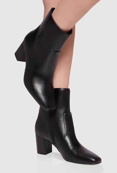Womens Almond Toe Mid Block Heel Booties,