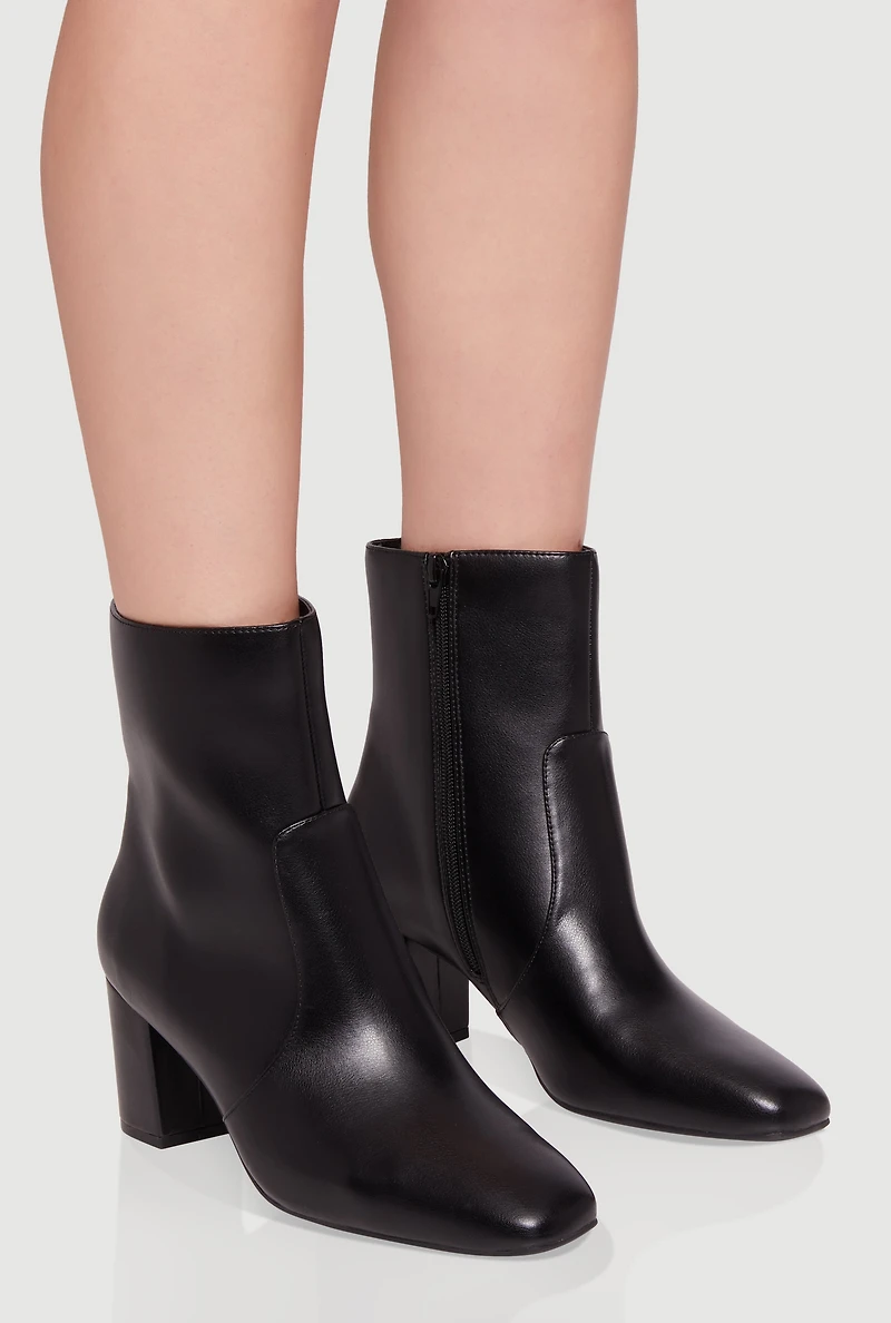 Womens Almond Toe Mid Block Heel Booties, Black,