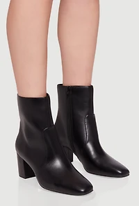 Womens Almond Toe Mid Block Heel Booties, Black,
