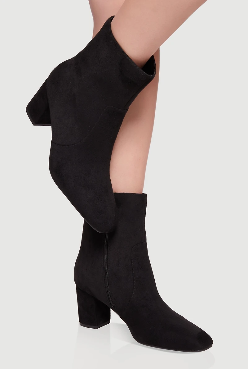Womens Almond Toe Mid Block Heel Booties,