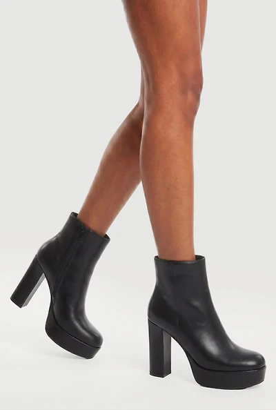 Block Heel Round Toe Ankle Boots with Side Zipper