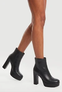 Block Heel Round Toe Ankle Boots with Side Zipper