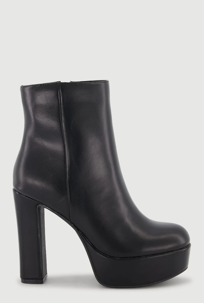 Block Heel Round Toe Ankle Boots with Side Zipper
