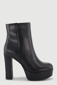 Block Heel Round Toe Ankle Boots with Side Zipper