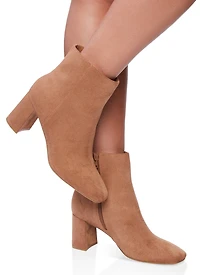 Side Zip Mid Block Heel Booties
