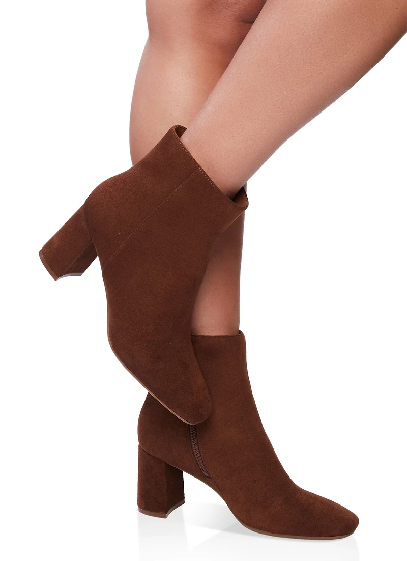 Side Zip Mid Block Heel Booties