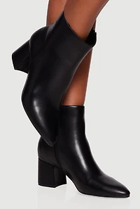 Womens Side Zip Block Heel Pointy Toe Booties,