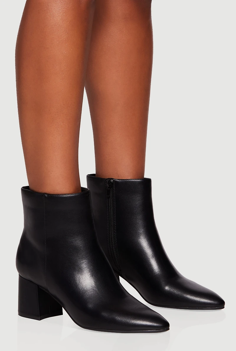 Womens Side Zip Block Heel Pointy Toe Booties,