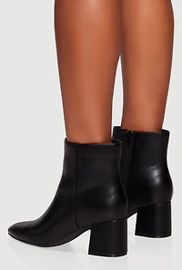 Womens Side Zip Block Heel Pointy Toe Booties,