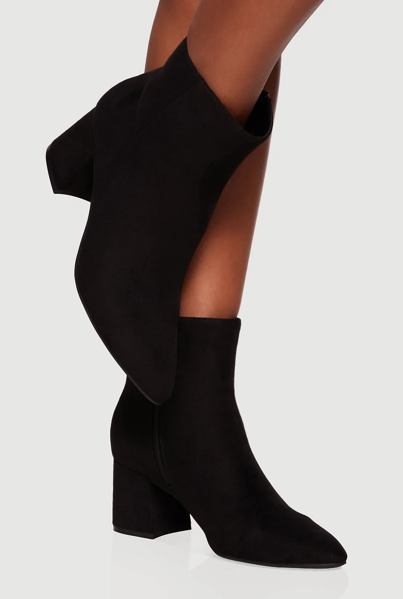 Womens Side Zip Block Heel Pointy Toe Booties,