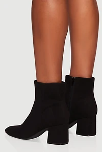 Womens Side Zip Block Heel Pointy Toe Booties,